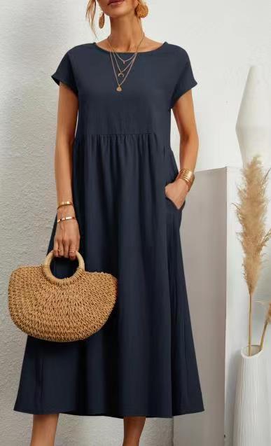 Damen Midikleid mit Lässigem Schnitt und Seitlichen Taschen R&B
