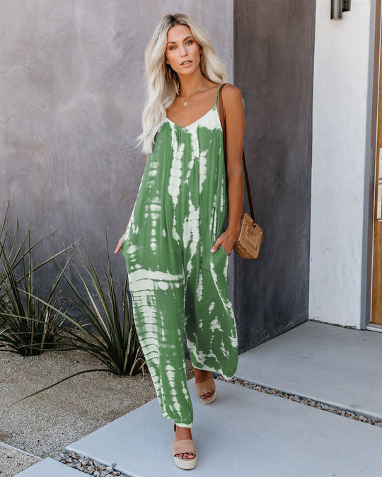 Damen Lässiger Maxijumpsuit aus leichtem Stoff mit Tie-Dye-Muster R&B