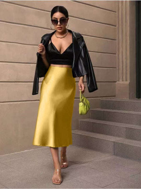 Damen Satin Rock mit schwingendem Saum und elegantem Schnitt R&B