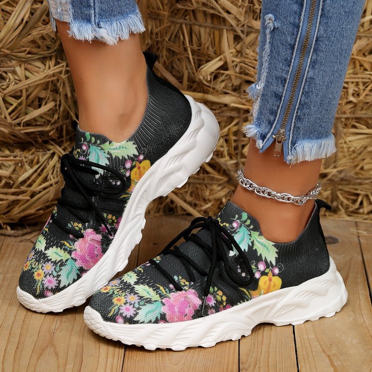 Damen modische Sneakers mit floralem Design und atmungsaktiver Textiloberfläche R&B