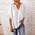Damen luftige Bluse mit V-Ausschnitt und sanftem Faltenwurf R&B
