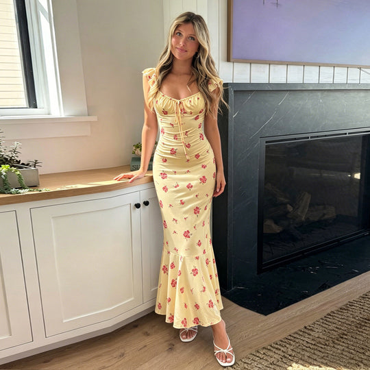 Damen Maxikleid mit Rüschensaum und floralem Muster R&B