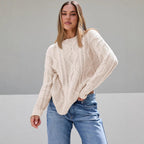 Damen Grobstrickpullover mit Wellenmuster und weitem Schnitt R&B
