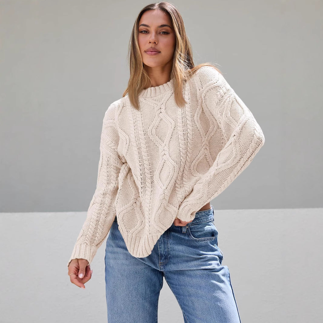 Damen Grobstrickpullover mit Wellenmuster und weitem Schnitt R&B