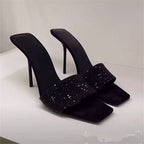 Damen elegante High Heel Mules mit funkelnden Strassakzenten R&B