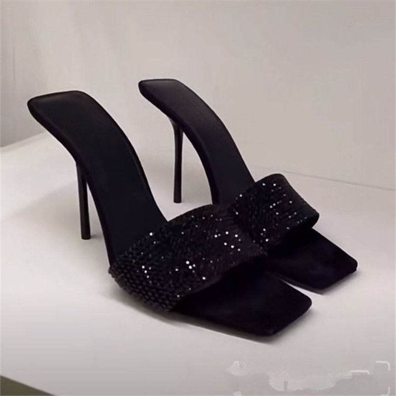 Damen elegante High Heel Mules mit funkelnden Strassakzenten R&B
