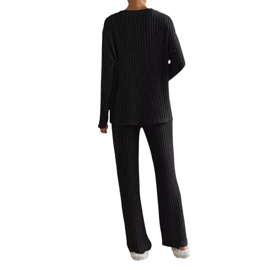 Damen Strickanzug mit V-Ausschnitt und feinem Rippdesign R&B