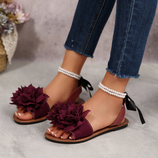 Damen Schlappen mit floralem Design und eleganter Perlenverzierung R&B