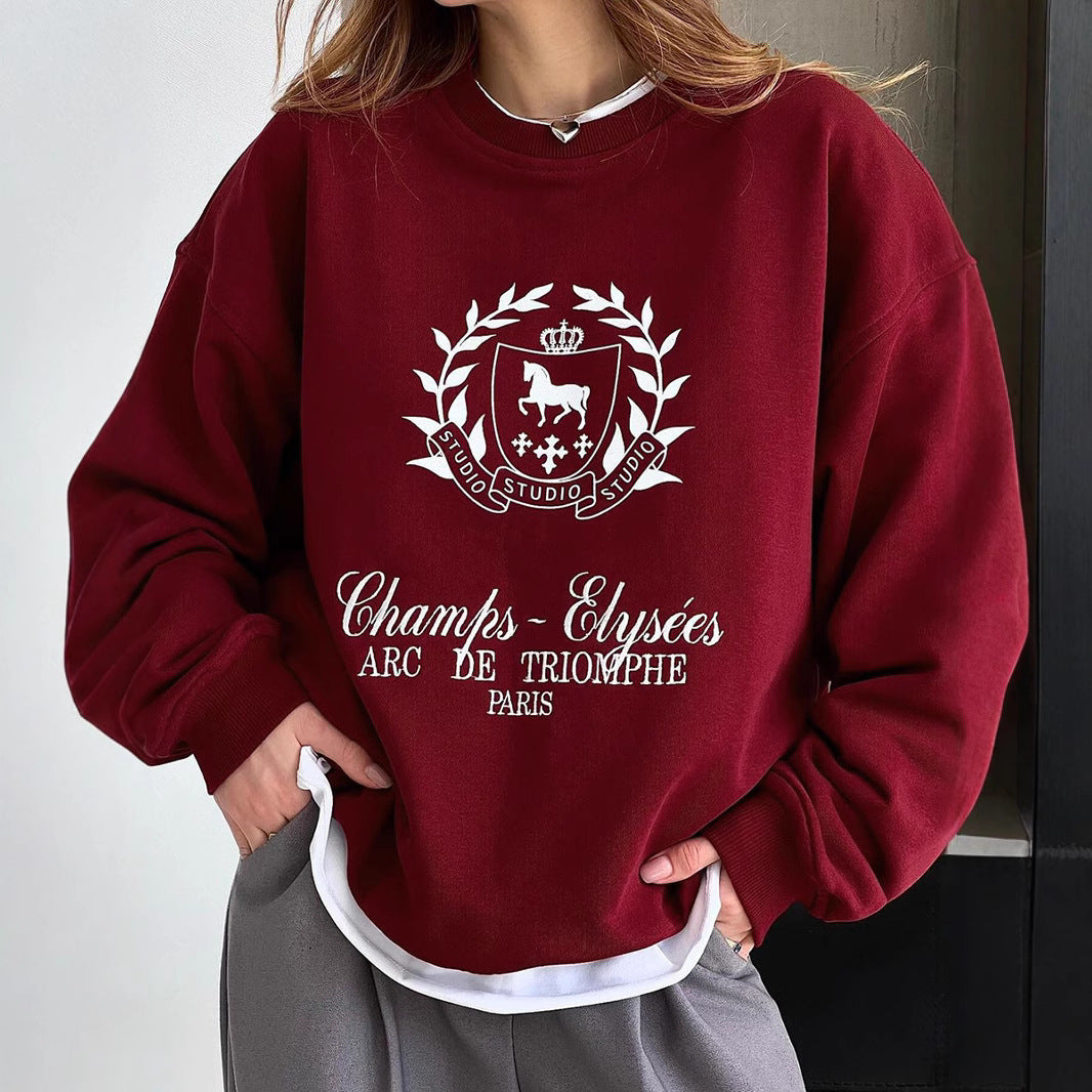 Damen Oversized Sweatshirt mit grafischem Print und weichem Futter R&B