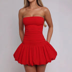 Damen Neckholder Minikleid mit gerafftem Saum und voluminösem Rock