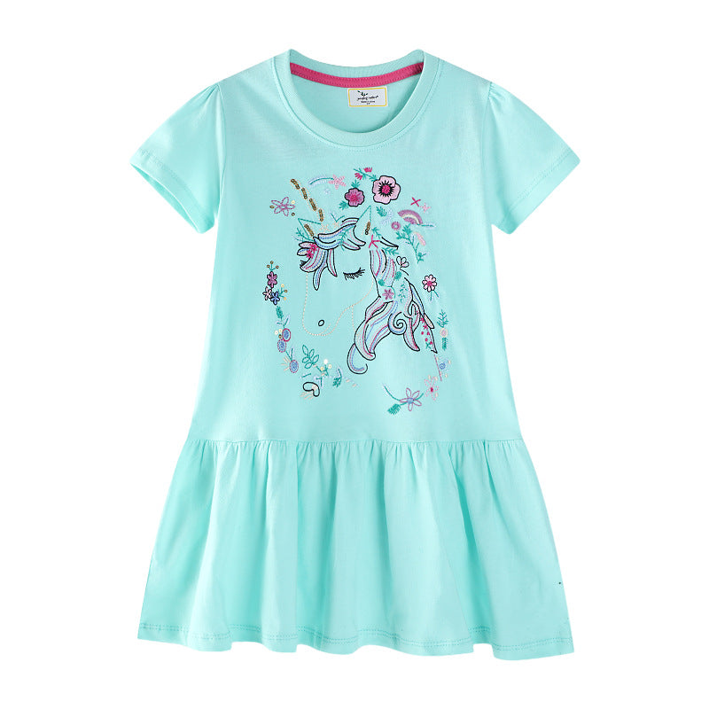 Mädchen Kurzarm Freizeitkleid mit bezauberndem Einhorn-Design R&B