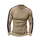 Herren sportlicher Strickpullover mit kontrastierenden Ärmeln und hohem Kragen