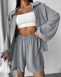 Damen Entspanntes Shorts-Set mit Oversized Hemd