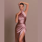 Damen Hochgeschlossenes Abendkleid mit verführerischem Schlitz R&B