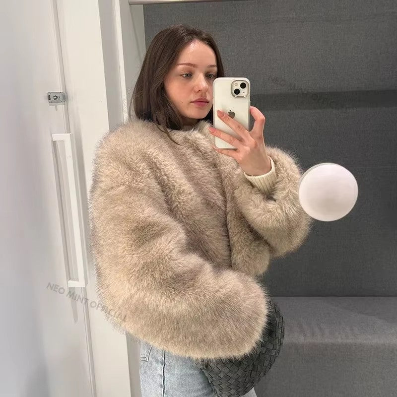 Damen Kuschelige Kunstpelzjacke mit offenem Schnitt R&B