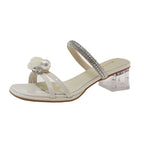 Damen Glamouröse Sandalen mit funkelnden Applikationen und transparentem Blockabsatz