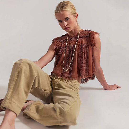 Damen Luftiges Spitzenoberteil mit Rüschendetails R&B