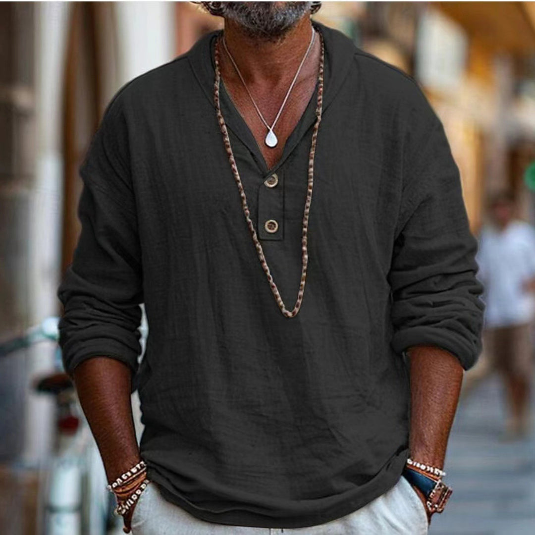 Herren lässiges Langarmshirt mit Knopfleiste und modernem Schnitt R&B