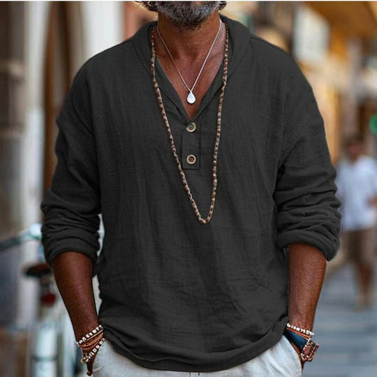 Herren lässiges Langarmshirt mit Knopfleiste und modernem Schnitt R&B