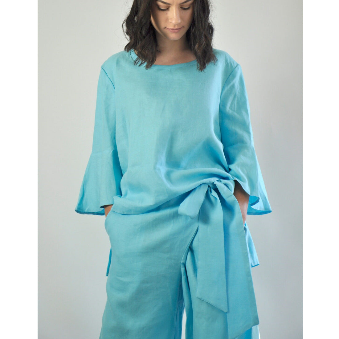 Damen lässiges Tunika- und Hose-Set mit eleganten Schößchen R&B