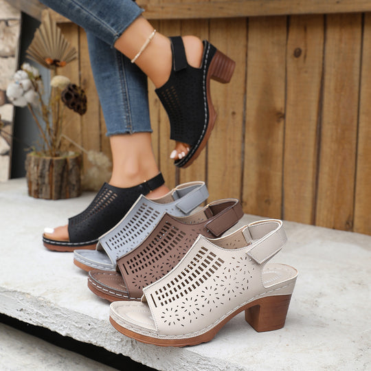 Damen Sandaletten mit durchbrochenem Design und komfortablem Blockabsatz R&B