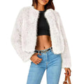 Damen Kuschelige Kurze Pelzjacke R&B
