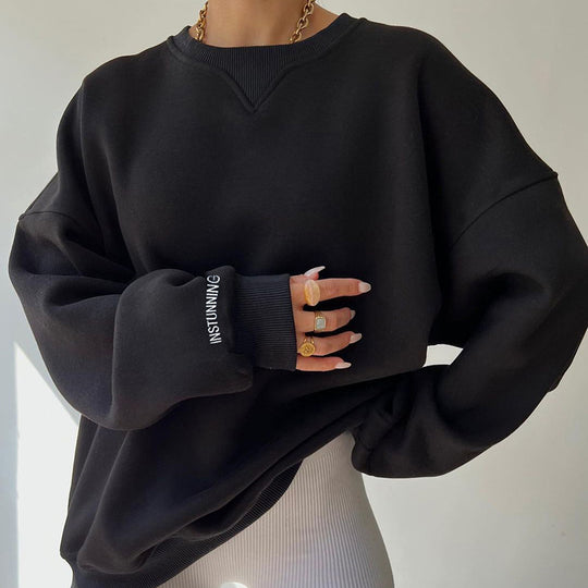 Damen lässiger Oversized Sweatshirt mit Raglanärmeln und besonderen Detailnähten R&B