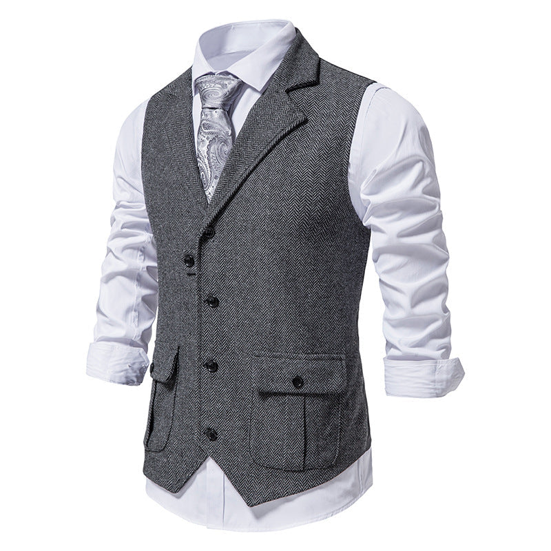 Herren Anzugweste aus hochwertigem Herringbone-Stoff R&B