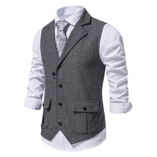 Herren Anzugweste aus hochwertigem Herringbone-Stoff R&B