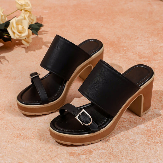 Damen elegante Plateau-Pantoletten mit modischem Riemen und komfortablem Absatz R&B