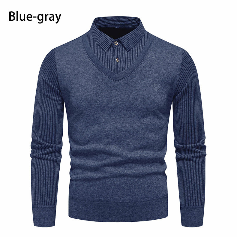 Herren V-Ausschnitt Pullover mit Hemdkragen R&B