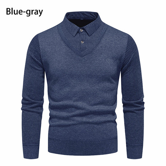 Herren V-Ausschnitt Pullover mit Hemdkragen R&B