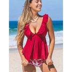 Damen Tankini mit Volant und tiefem V-Ausschnitt R&B