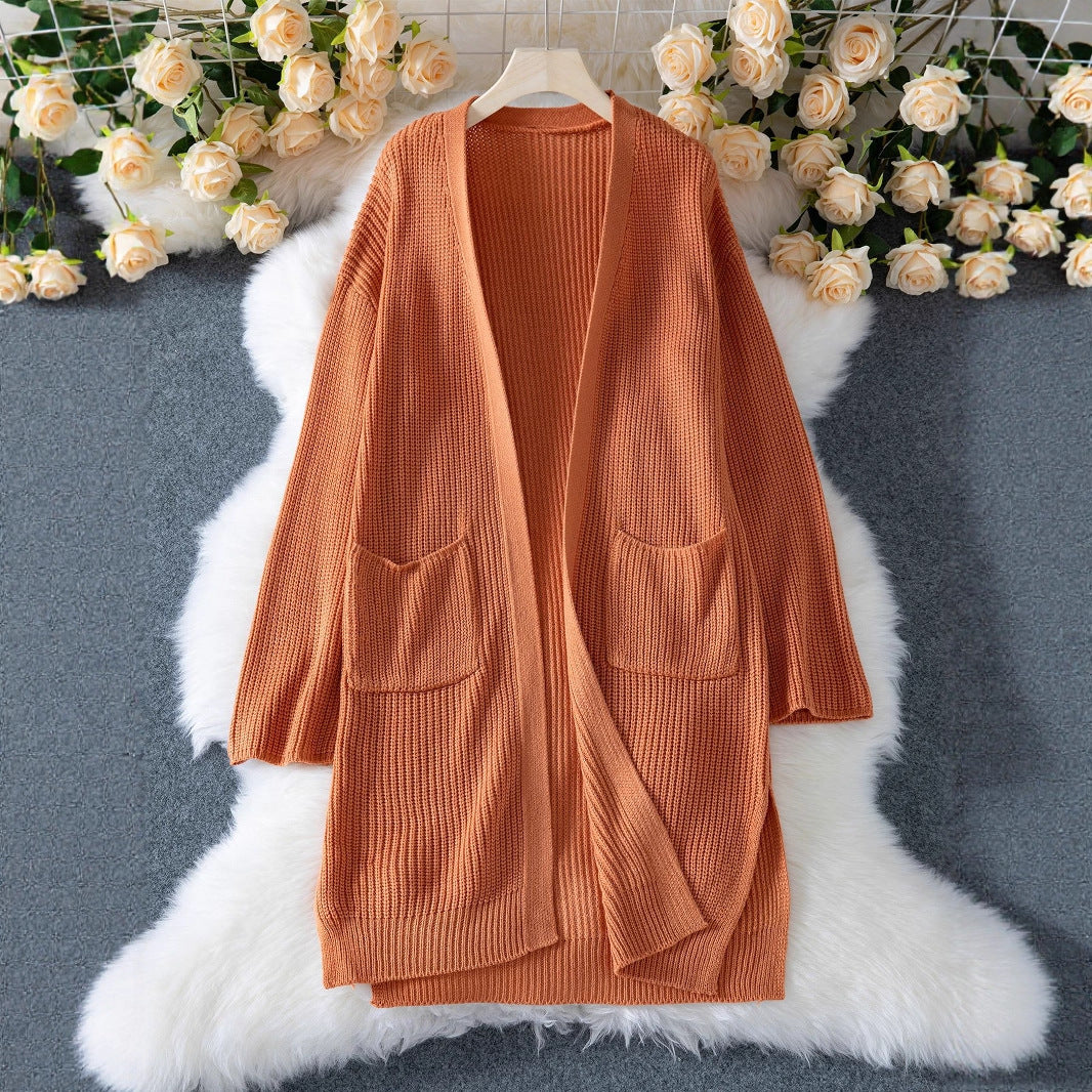 Damen luftige Strickjacke mit praktischen Taschen und lockerer Passform R&B