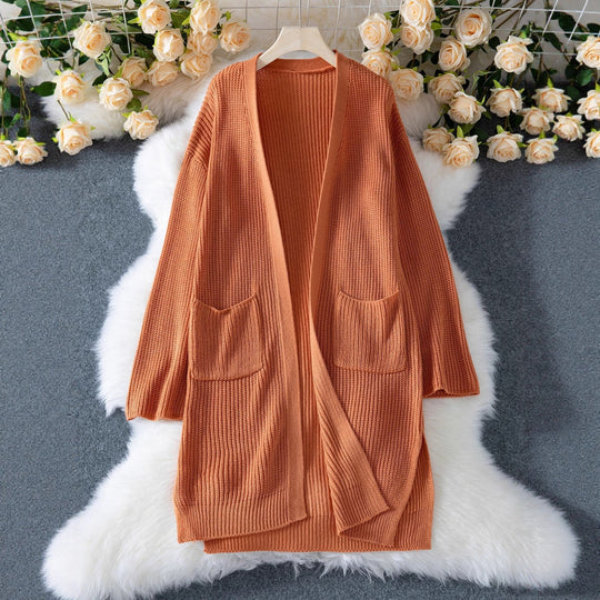 Damen luftige Strickjacke mit praktischen Taschen und lockerer Passform R&B