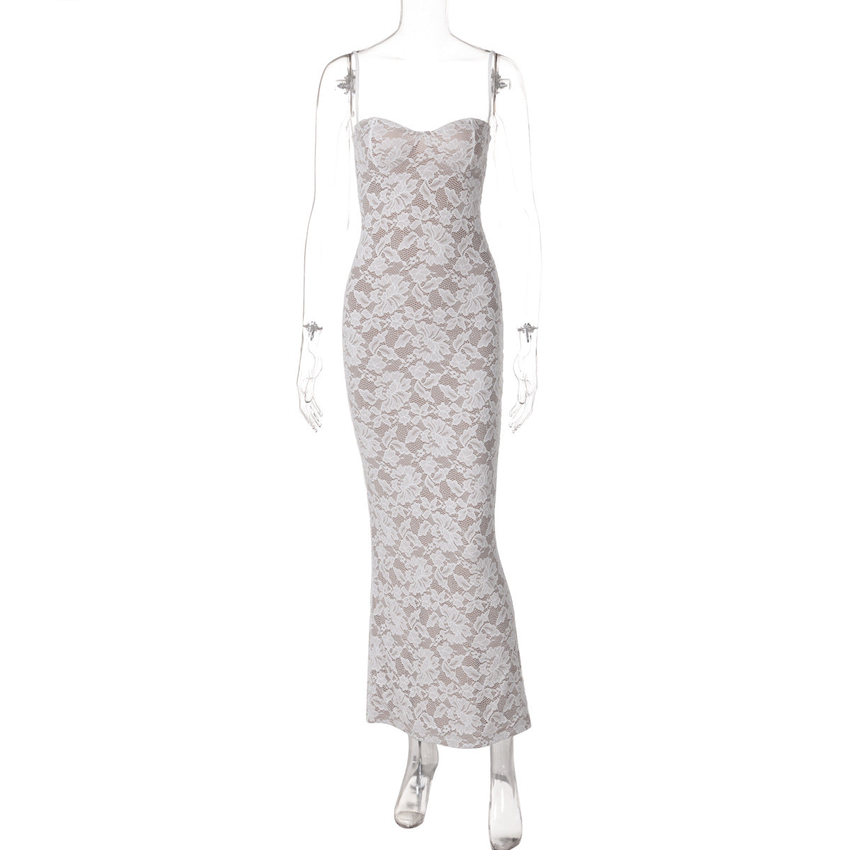 Damen Elegantes Spitzenkleid mit figurbetonter Silhouette und verstellbaren Spaghettiträgern R&B