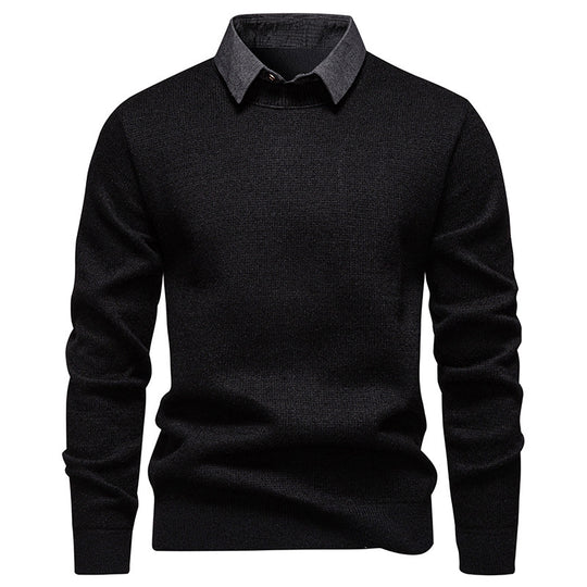 R&B | Herren Strickpullover mit Kontrastkragen