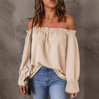 Damen Off-Shoulder Bluse mit Raffungen und weiten Ärmeln R&B