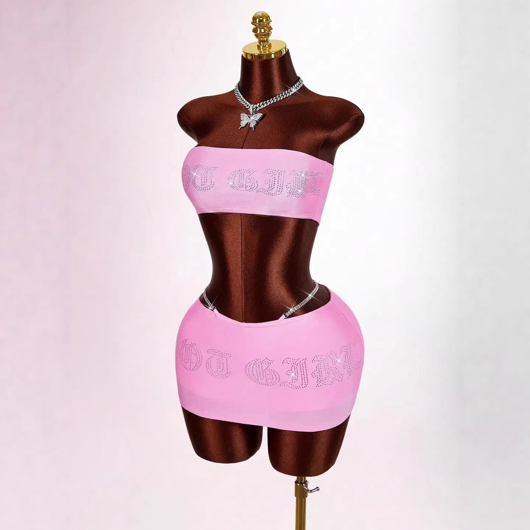 Damen Bandeau Top mit funkelndem Schriftzug R&B