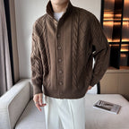 Herren modischer Strickjacke mit Zopfmuster und modernem Kragen