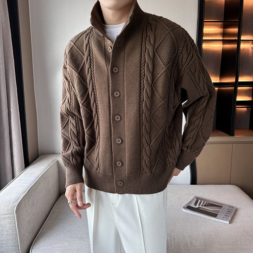 Herren modischer Strickjacke mit Zopfmuster und modernem Kragen R&B