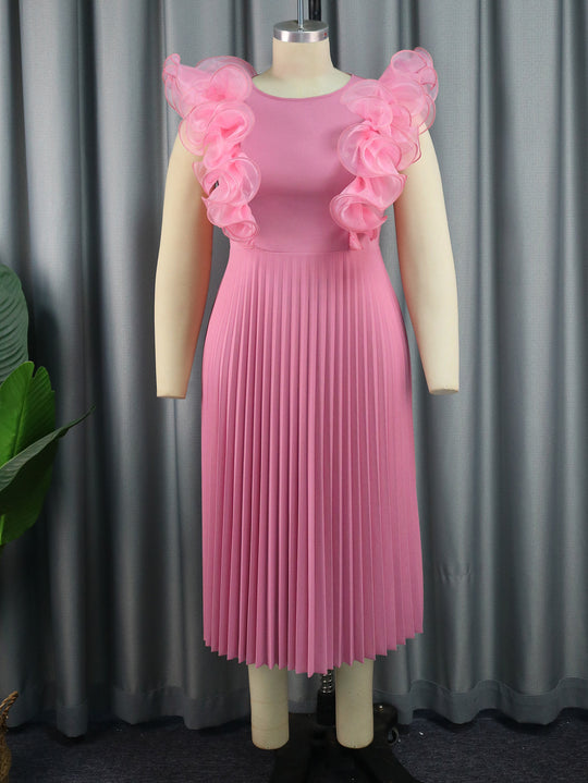 Damen Plissee Kleid mit voluminösen Rüschendetails R&B
