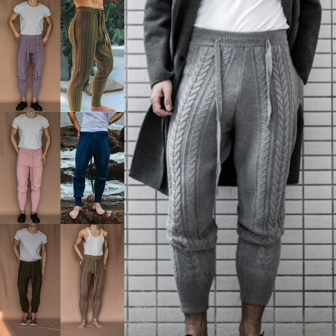Herren Strickhose mit dezentem Zopfmuster und praktischem Bindegürtel R&B