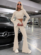 Damen lange Ärmel Crop-Top mit weit ausgestellten Hosen EB