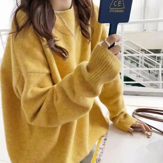 Damen Hochwertiger Strickpullover mit klassischem Rundhalsausschnitt und lässigem Schnitt R&B