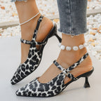Damen Slingback-Pumps mit animalischem Muster und elegantem Absatz R&B