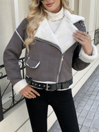 Damen modische jacke mit Kunstfellkragen und Gürtel R&B