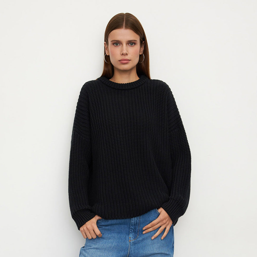 Damen lockerer Strickpullover mit weitem Schnitt R&B