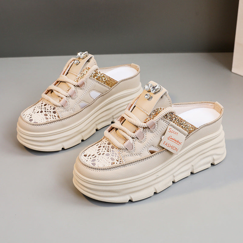 Damen Plateau Clogs mit atmungsaktiver Obermaterialstruktur und elegantem Glitzerelement R&B