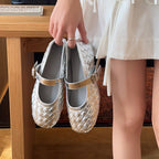 Damen Bequeme Mary Jane Ballerinas aus glänzendem Leder mit modischem Riemchen R&B